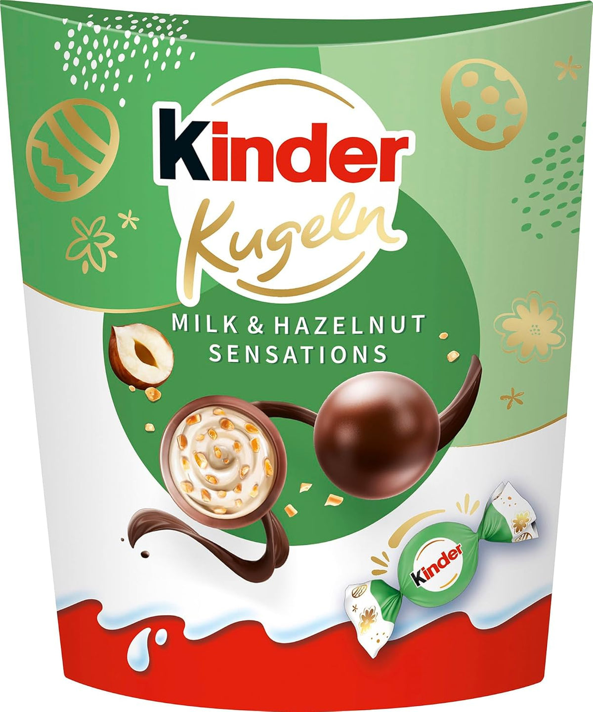 Kinder Milk & Hazelnut Sensations golyók 90g - Tejcsokoládé golyók krémes tejes töltelékkel és mogyoró darabokkal - Húsvéti csokoládé, húsvéti édességek - Húsvéti ajándék és emléktárgy