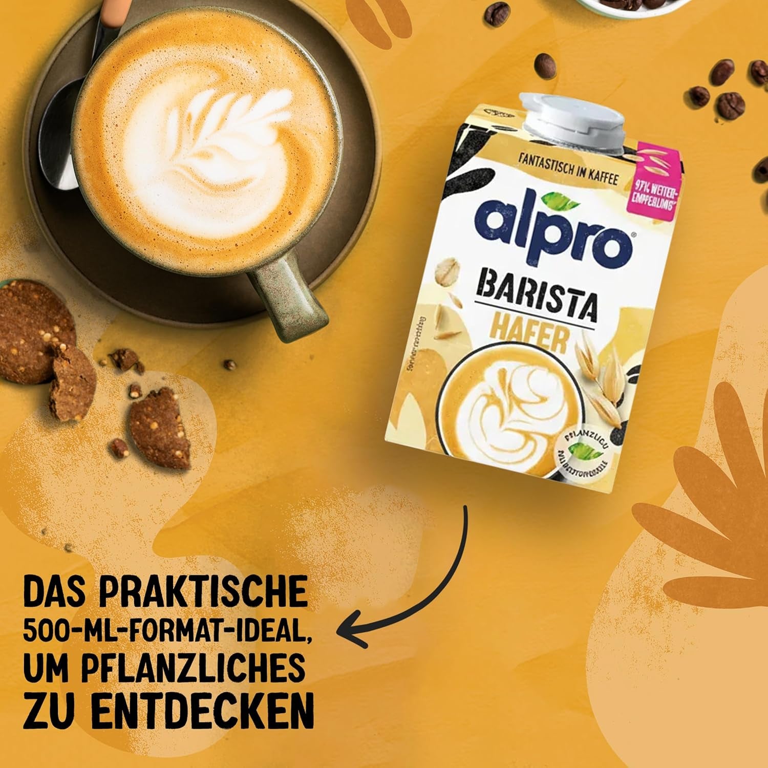 Alpro Barista Haferdrink – Zum Aufschäumen – Vegan und milchfrei – Von Natur aus lactosefrei – Rich an Ballaststoffen, Calcium and Vitaminen – 8 x 1 L – Haltbar