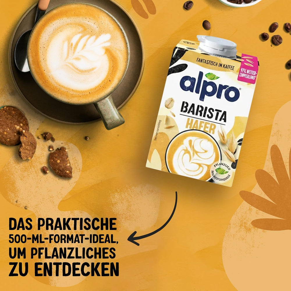 Alpro Barista Haferdrink – Zum Aufschäumen – Vegan und milchfrei – Von Natur aus lactosefrei – Rich an Ballaststoffen, Calcium and Vitaminen – 8 x 1 L – Haltbar