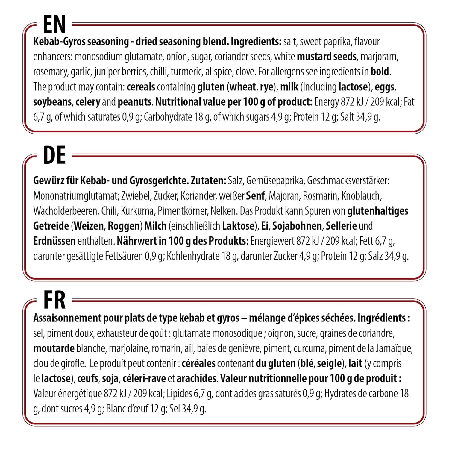 Prymat Gyros Gewürzmischung 900g – aromás, fűszeres keverék döner, kebab, csirke, bárány és grill ételekhez – ideális mediterrán húsételek grillezéséhez, sütéséhez és fűszerezéséhez