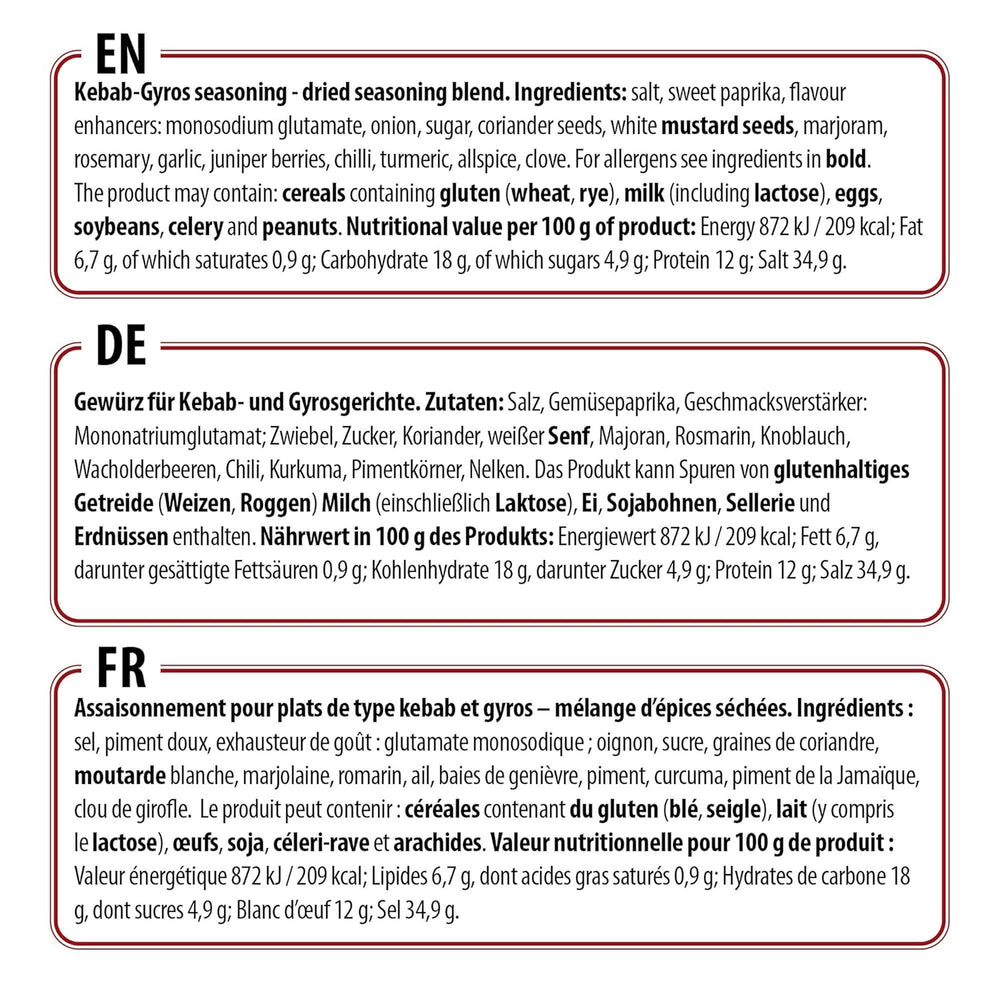 Prymat Gyros Gewürzmischung 900g – aromás, fűszeres keverék döner, kebab, csirke, bárány és grill ételekhez – ideális mediterrán húsételek grillezéséhez, sütéséhez és fűszerezéséhez