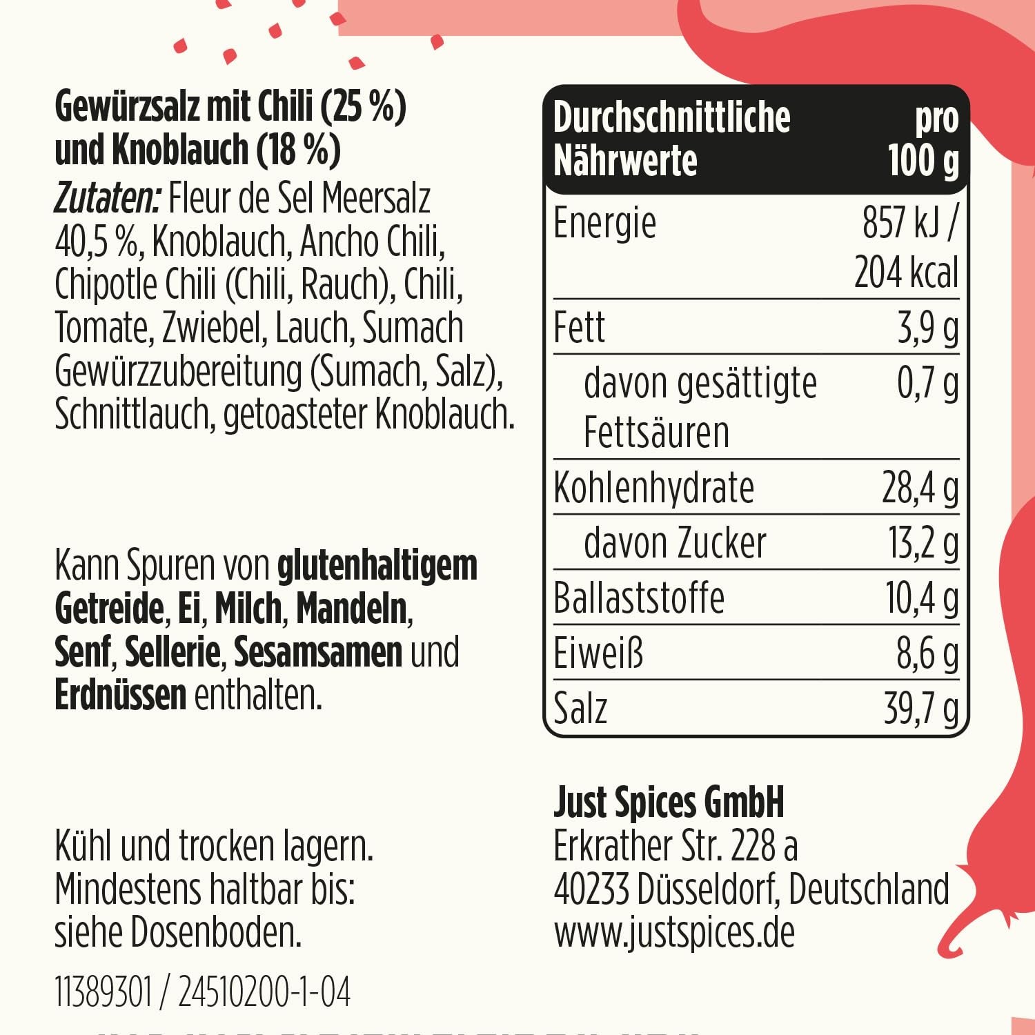 Just Spices Chili fokhagyma só I Gewürzmix, der zu allen Gerichten schmeckt I Gewürzdose, 55 g