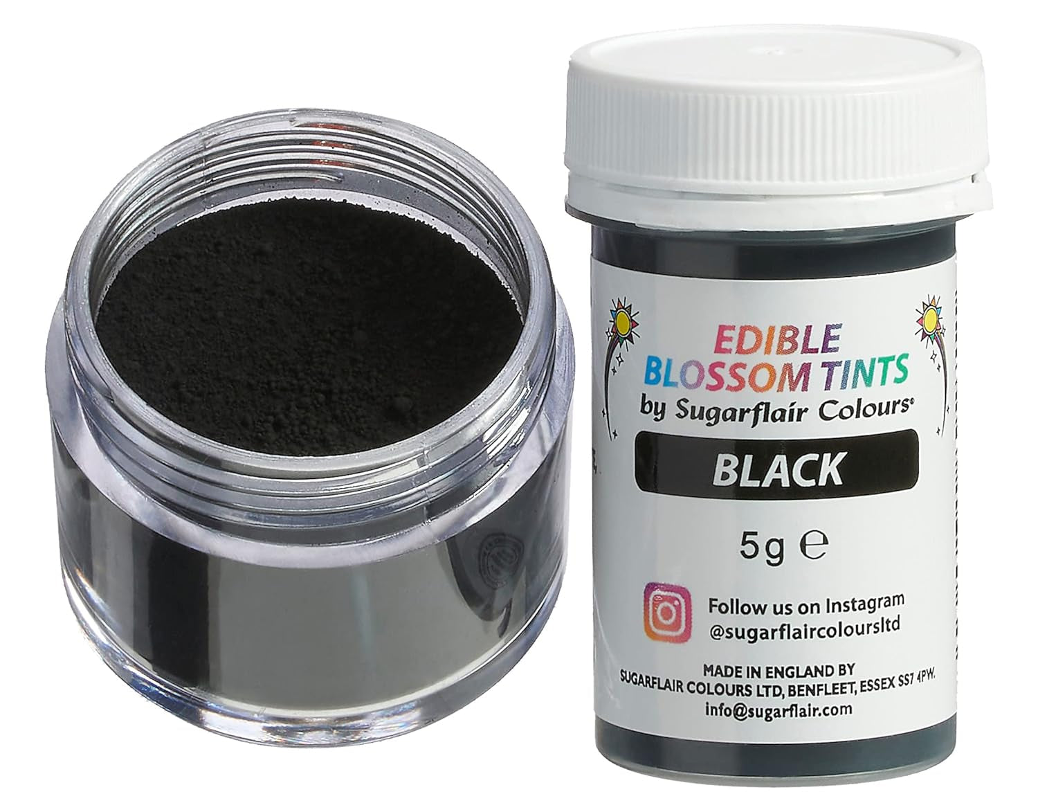 Pudră de colorant alimentar Sugarflair Blossom Tint Dust Negru - Pudră de colorant alimentar pentru decoruri de tort, pastă de zahăr, fondant, glazură, ciocolată, cremă de unt, macarons și multe altele - 5G