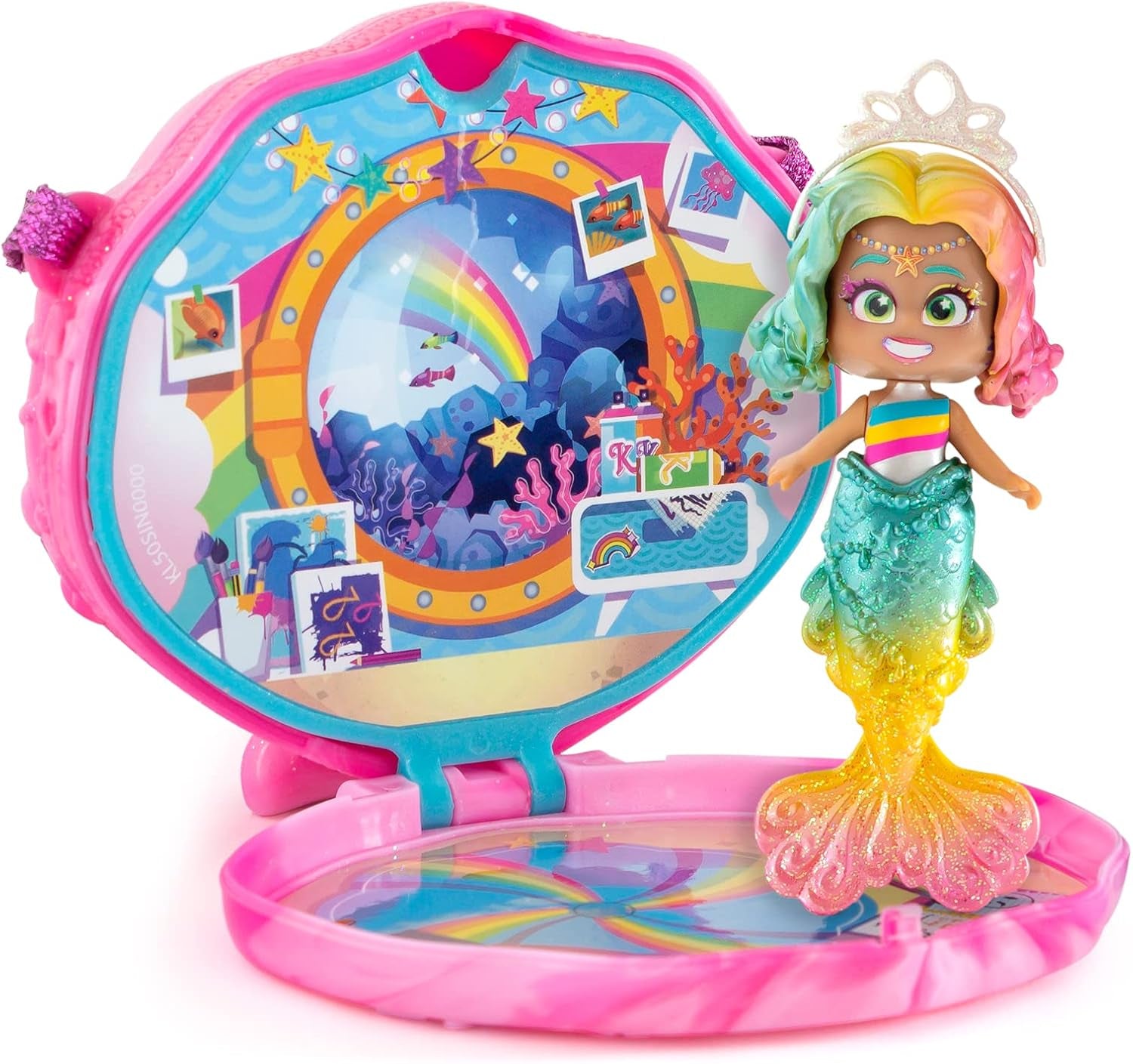 Mermaids Coral Meerjungfrauen-Puppe mit 1 Muscheltasche, 1 Meerjungfrauenschwanz, 1 Haustier, Kleidung, Accessoires und Schuhe