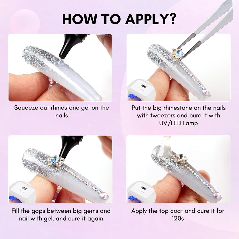 Gel adeziv pentru strasuri Makartt - Set de adeziv UV pentru unghii 15ml cu brelocuri roz pentru unghii, bijuterii pentru unghii în formă de inimă și cerc și accesorii pentru designul unghiilor, pentru manichiură acasă, cadou de Ziua Îndrăgostiților