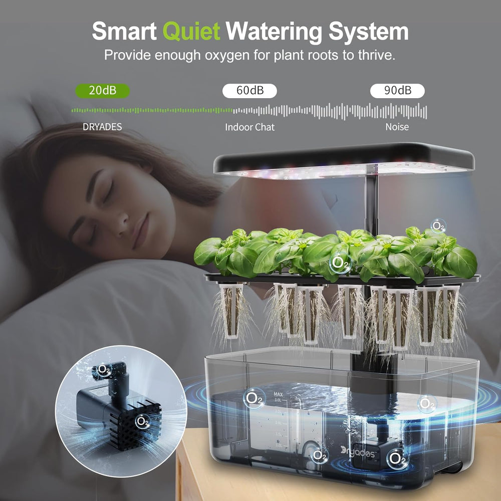 Hidroponikus növekedési rendszer: 8 kapszula, 24 W teljes spektrumú LED lámpa alacsony vízszintre figyelmeztetéssel | Beltéri kert konyha, nappali, iskola részére | Ajándékötlet amatőr kertészeknek