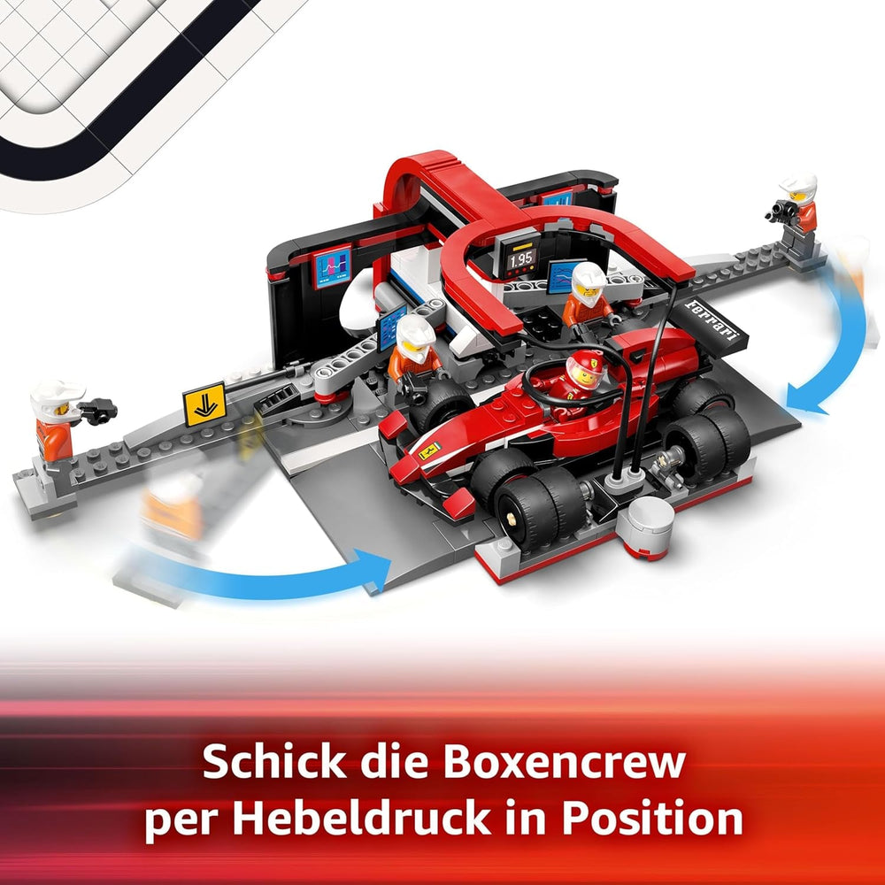LEGO City F1 Pit Stop Pit Crew-val és Ferrari Flitzerrel - Formel 1 Pit Stop készlet 1 versenyzővel és 4 szerelő minifigurával - Spielzeug Rennauto für Boys und Mädchen ab 6 Jahren - 60443