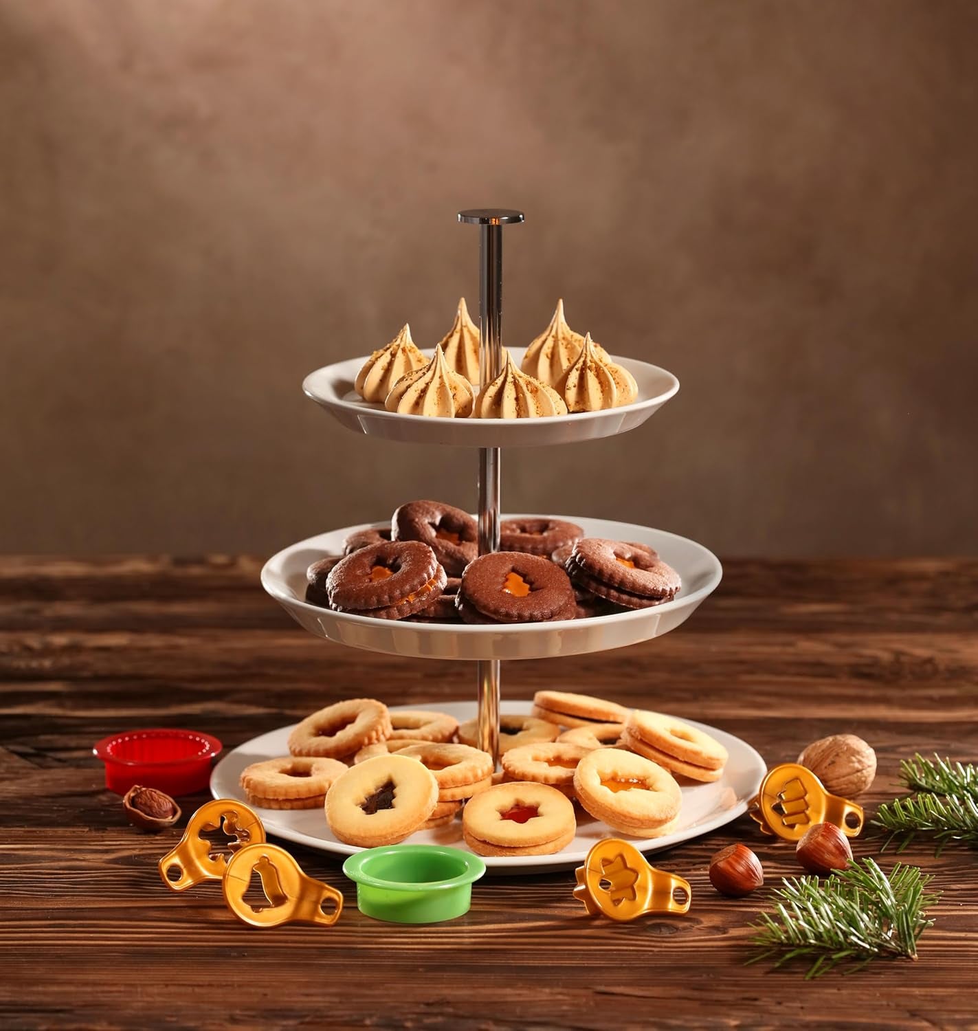 Forme de biscuiți de Crăciun Tescoma 630912 pentru fursecuri Linzer Delicia, 8 bucăți, verde/galben/roșu