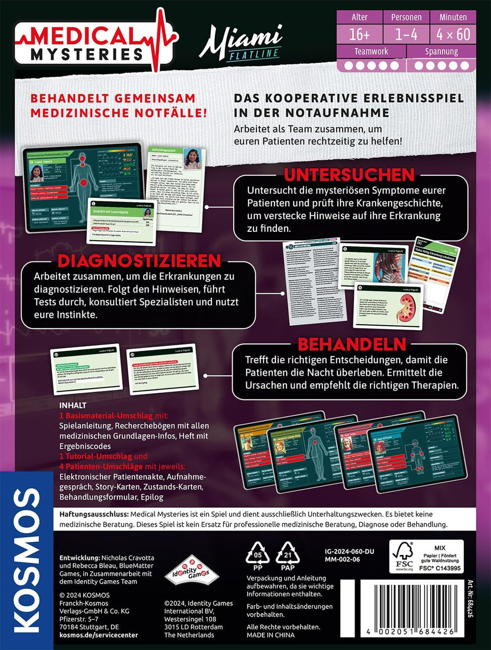 KOSMOS 684426 Medical Mysteries – Miami Medical Co-op RPG Medical Crime Files társasjáték 16 éves kortól