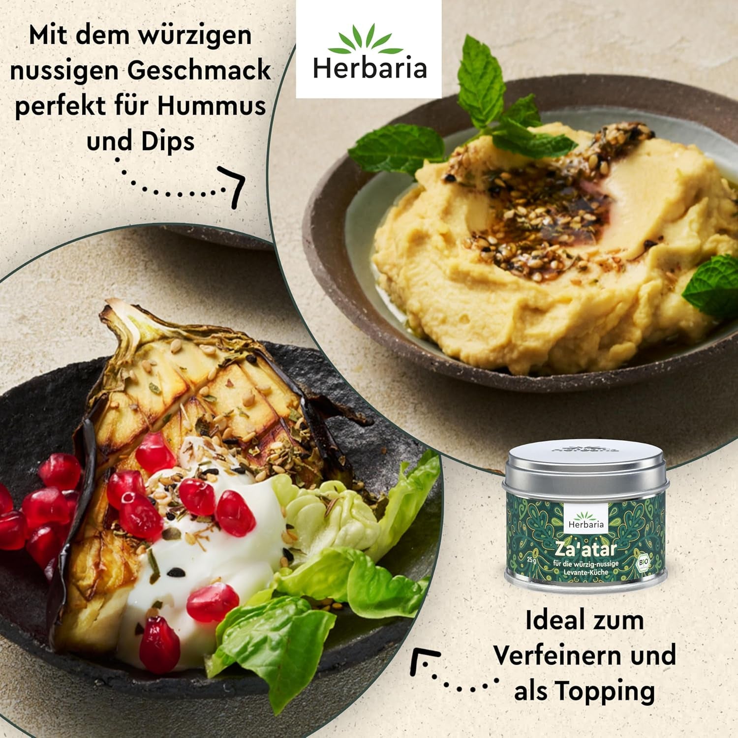 Herbaria Za'atar bio 25g S-Dose – Zaatar Gewürz, Zaatar Gewürz - keleti Organic-Gewürmischung für Gerichte der Levante Küche - mit erlesenen Ingredient - in nachhaltiger Aromaschutz-Dose