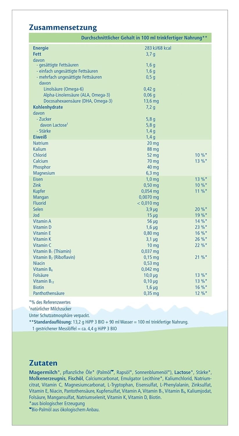 HiPP 3 Organic anyatej (4 x 600g) - 10 hónap után, Omega-3-mal (DHA, ALA), kalciummal, D-vitaminnal, a legjobb bio minőséggel