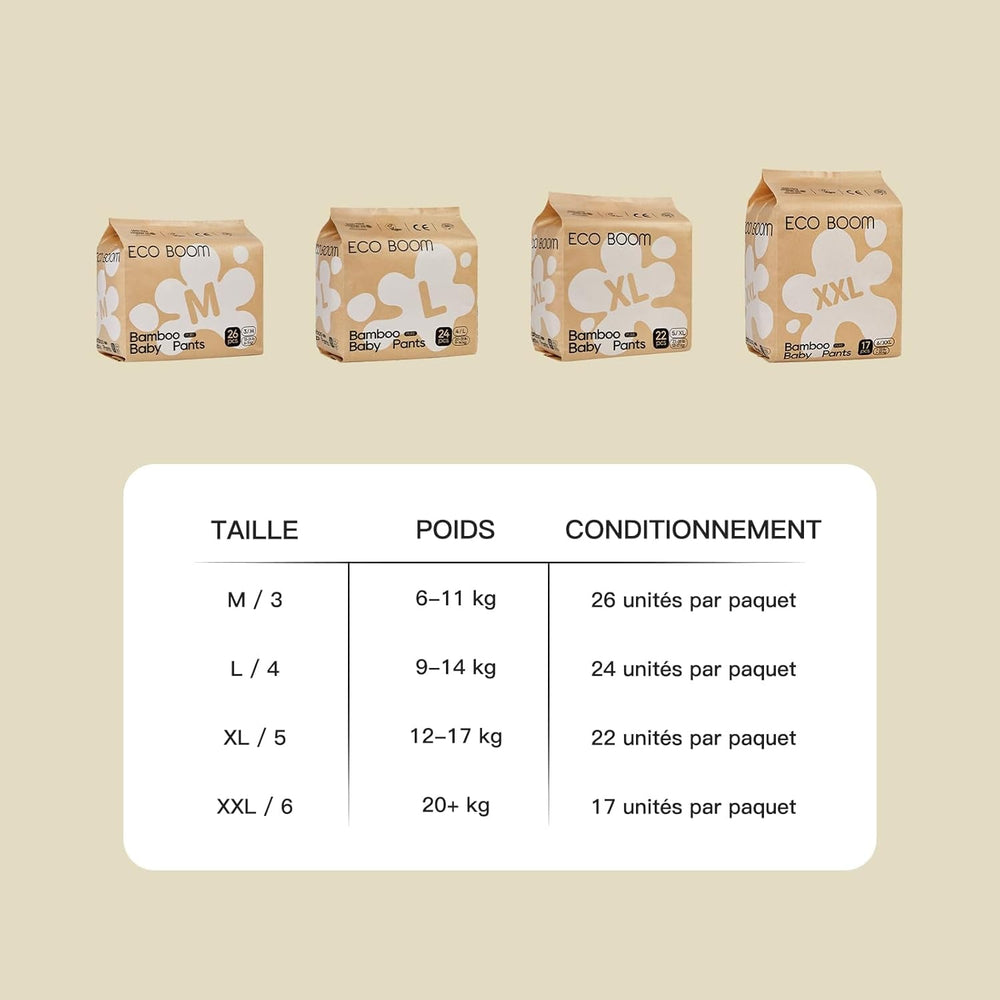 Scutece-chiloți ECO BOOM pentru bebeluși din bambus – Mărimea 6 (20 kg), Scutece de tip „pull-up” pe bază de plante (17 bucăți) – Calitate organică premium, fără parfum, prietenoase cu pielea și super absorbante