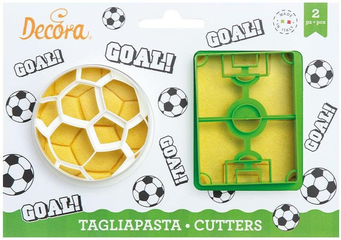 , 0255048 Set de forme pentru biscuiți cu tematică de fotbal, Formă de minge + Formă de teren de fotbal, Setul ideal pentru realizarea de decorațiuni din fondant sau cauciuc, Fabricat în Italia, Design original. Pachet de 2.