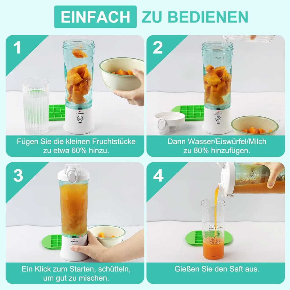 Mixer Smoothie Maker to Go, Mini Standmixer Tragbar Mit 6-Klingen Edelstahl, Enstafter Mit Reisedeckel, USB hordozható turmixgép Elektrisch 600 ml-es palack, Mixer Shaker Slushy Maker Wasserdichter Bucatarie Naty Shop