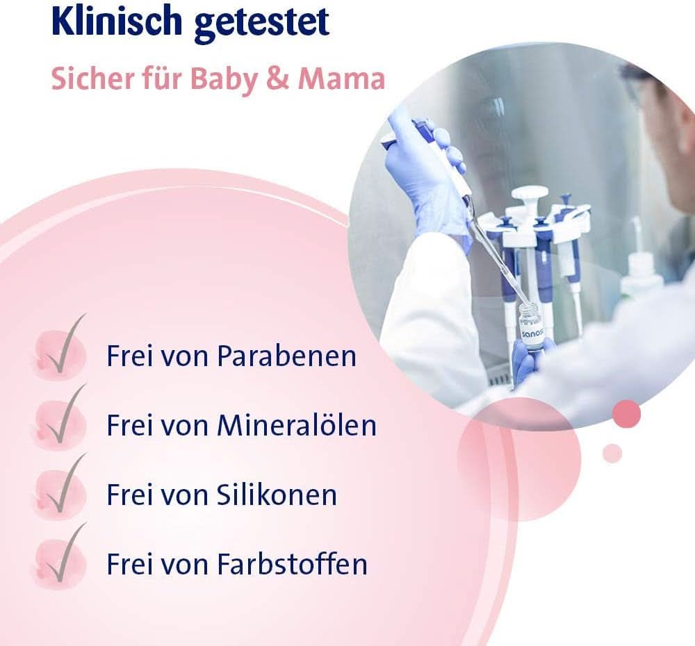 Sanosan Stretch Mark Minimiser, klinikailag tesztelt - bizonyítottan csökkenti a terhesség utáni striákat, paraffinolaj, színezékek, szilikonok, 75 ml Kozmetika és Beauty Naty Shop nélkül