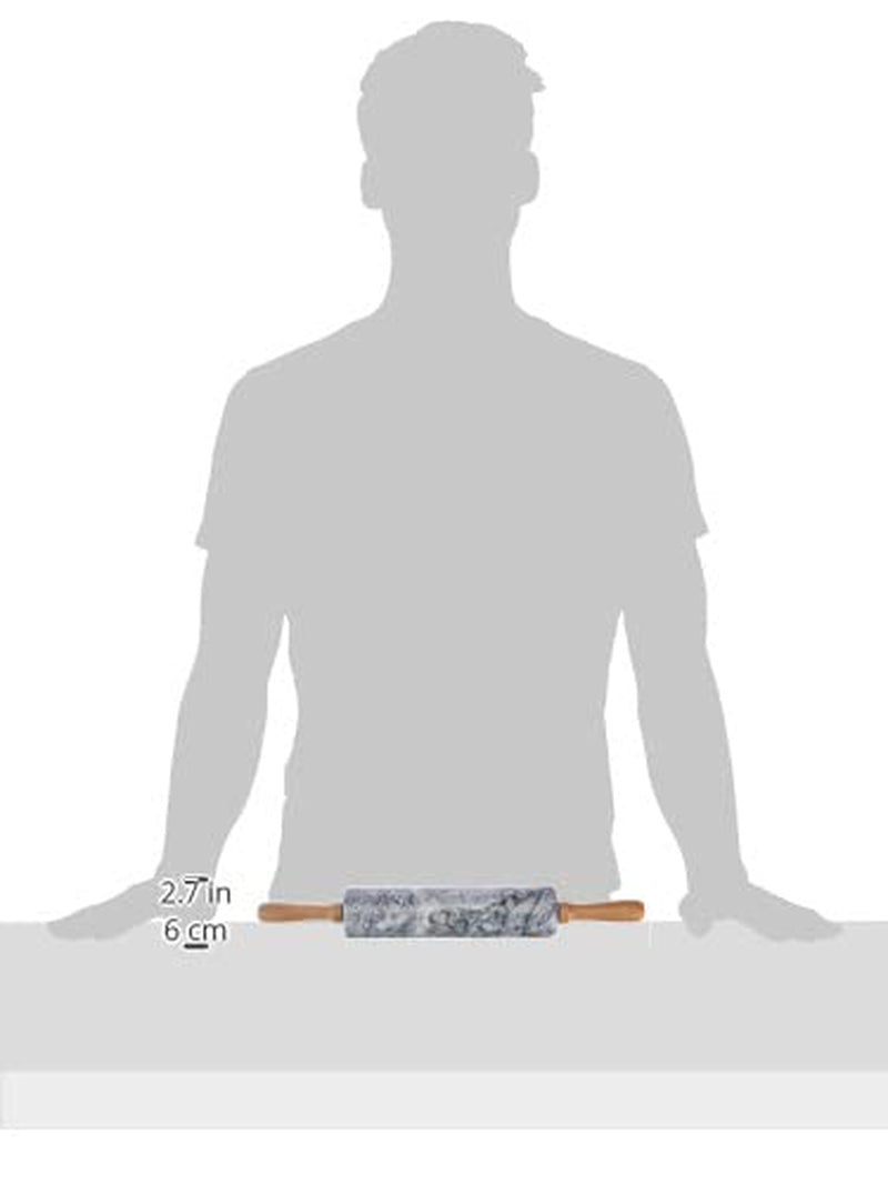 Küchenprofi Teigrolle aus Marmor mit Holzablage in der Farbe Grau-Braun, Maße: 5,9 cm x 5,9 cm x 47,3 cm, 10 0248 10 47