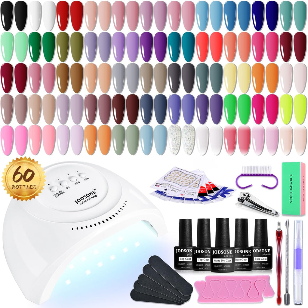 JODSONE 36-Teiliges Gel-Nagellack-Set, 32 Farben, Gel-Nagellack-Set, Basislack, Glänzend, Matt Und Glitzernder Decklack, Nagellack-Set, Grün, Blau, Rot, Rosa, Kollektion, Geschenke Für Frauen