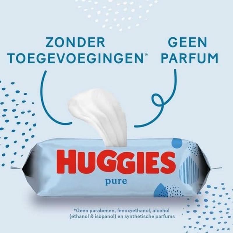 Huggies Pure Baba törlőkendők 18 csomag (összesen 1008 törlőkendő) — 99% tiszta víz — illatmentes a gyengéd tisztítás és védelem érdekében baba nedves törlőkendők Naty Shop
