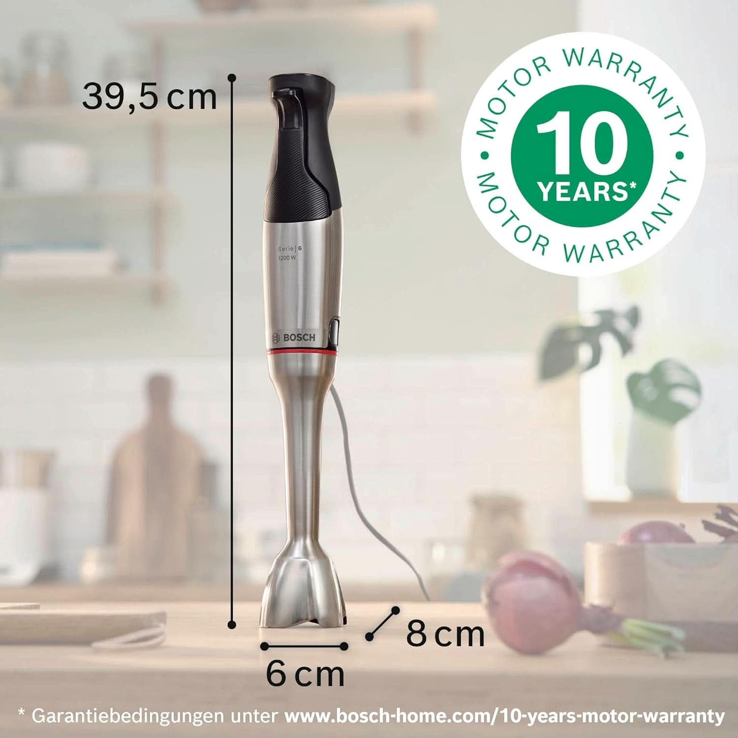 Bosch Standmixer Ergomaster Serie 6 MSM6M810, Einhändig Bedienbar, 10 Jahre Motorgarantie, Edelstahl-Klingen, Verschleißfreie Keramik-Kupplung, Luftkühlung, Quattroblade, Mixbecher, 1200 W, Na Edelstahl Kitchenty Shop