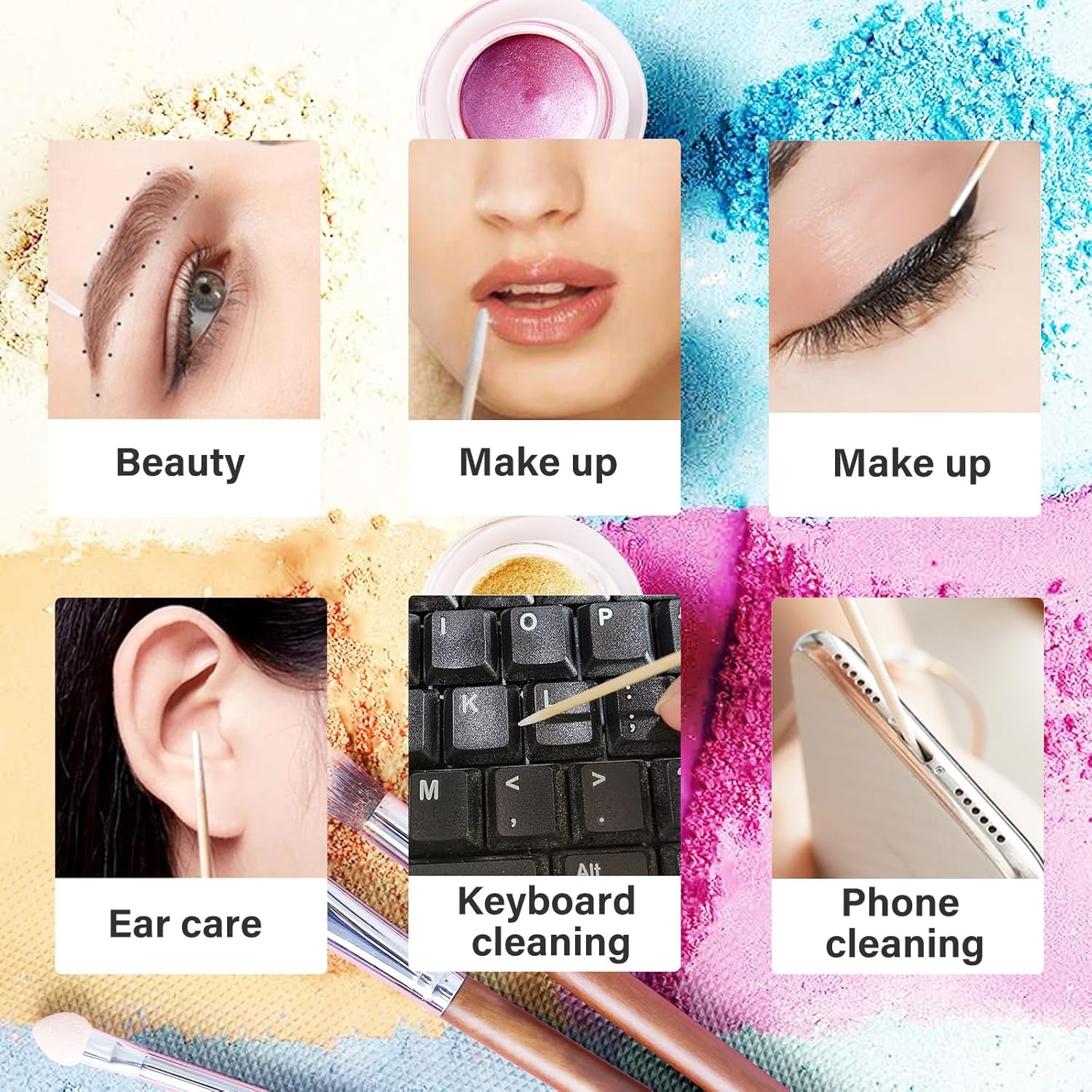 600 Stück Wattestäbchen Holz Spitz,Reinigungsstäbchen,Microbrush Stäbchen Wattestäbchen Für Tattoo,Augenbrauen,Beauty,Lippenstift,Wimpern, Make-Up,Nagel Zubehör,Augenbrauen Tattoo