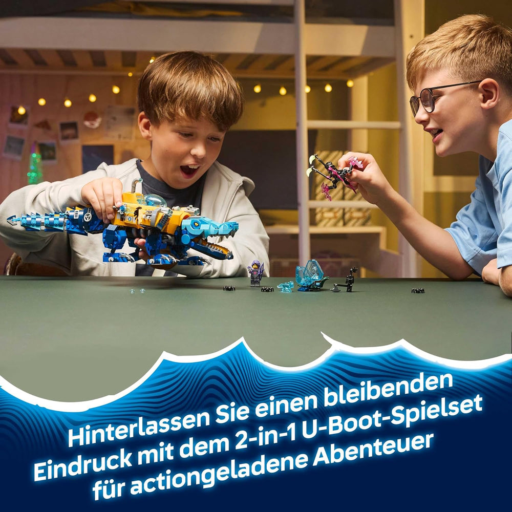 LEGO DREAMZzz 2 az 1-ben Krokodil-U-Boot - Spielzeug verwandelbar az Adler-U-Boot-ban - beleértve. 3 minifigura, 2 Spinnen und Einer sammelbaren blue Treasure-Kreatur - Geschenk für Jungen ab 8 Jahren - 71512