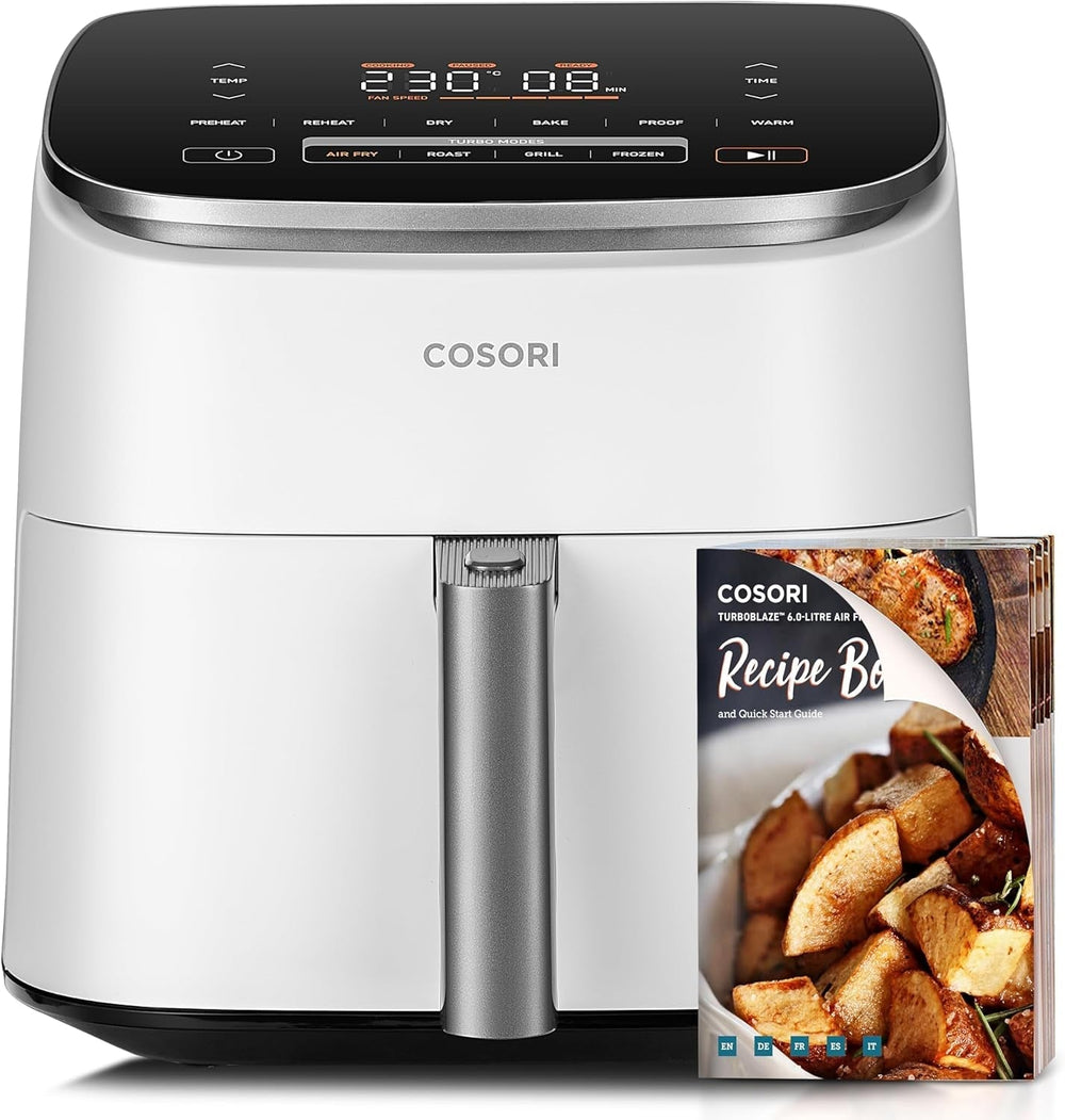 Cosori Turboblaze Hot Air Fryer Airfryer, 9 az 1-ben, 6 literes, csendes készülékek Naty Shop White Turboblaze