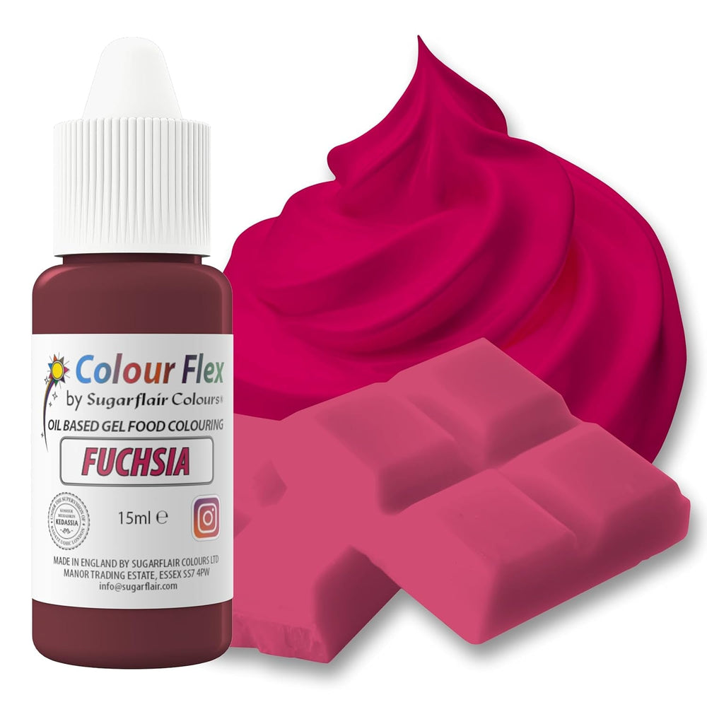 Colorant alimentar pe bază de ulei Sugarflair Colourflex Fuchsia, colorant alimentar lichid foarte concentrat, colorant alimentar pentru cremă de unt, ciocolată, aluat, fondant, glazură și multe altele - 15 ml