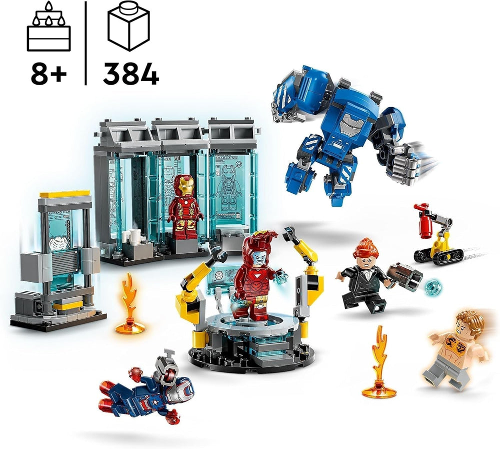 LEGO Marvel Iron Man's Laboratory: Páncélcsarnok – Szuperhős játék mech figurával, 5 minifigura, köztük Aldrich Killian – Bosszúállók ajándék fiúknak és lányoknak 8 éves korig 76315 építőkészletek Beuche den LEGO-Store