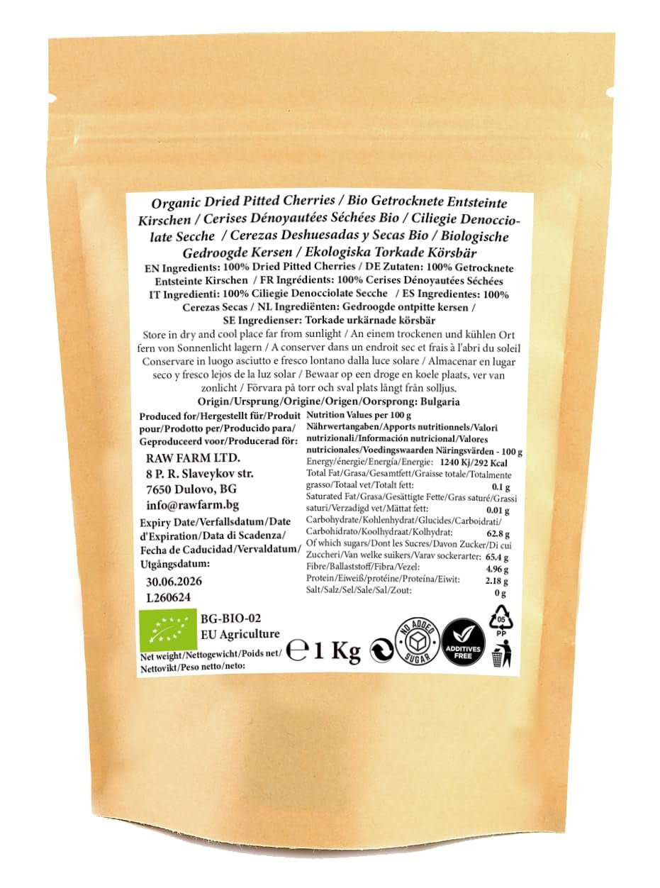 1 kg cireșe organice uscate, fără sâmburi, fără aditivi, îndulcitori și conservanți Produse deshidratate Naty Shop