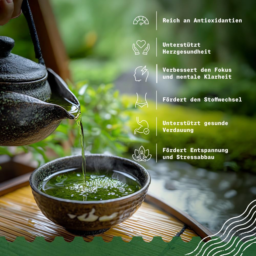 Naturalebio Ceai japonez Sencha – 200 g Ceai verde organic – 100% ceai verde Sencha pur și natural - vrac în frunze din prima recoltă – produs organic cultivat în Japonia