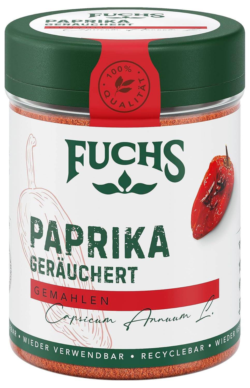 Fuchs Gewürze - Paprika geräuchert gemahlen - rauchiger Gesmack für BBQ, Gulasch oder Tofu - természetes összetevők - 60 g wiederverwendbarerben, recyclebarer Dózis