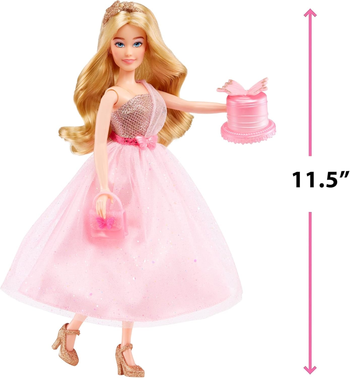 MGA's Dream Ella Ünnepeljük Bábát - ARIA - 29 cm-es nagy szőke Party Modepuppe - Rosa & Gold Glitter Konfettischmetterlinge - 5 kiegészítő - Für Sammler & Kinder ab 4 Jahren