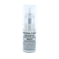 Spray pudră cu pompă Sugarflair, alb - colorant alimentar pentru decorarea torturilor, spray fără aerosoli pentru torturi, brioșe și multe altele - 10 g