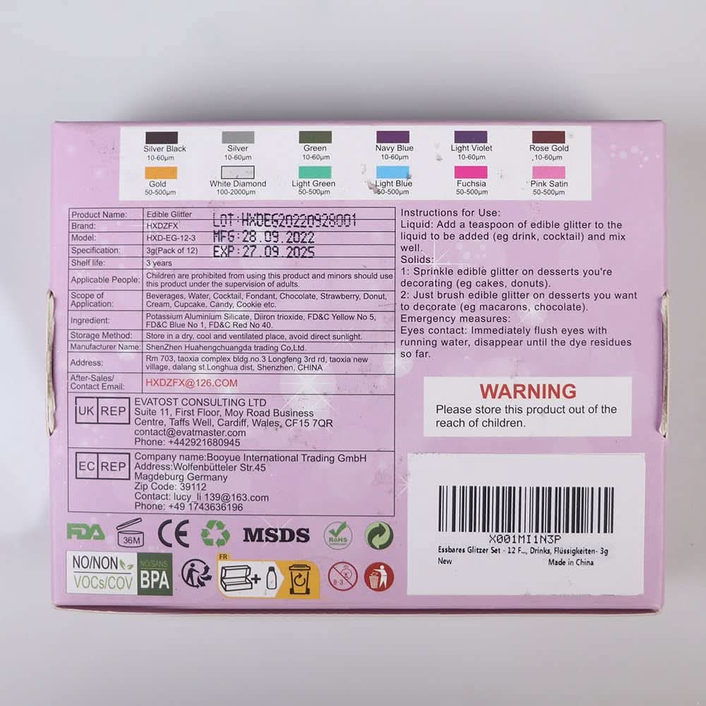 Set glitter comestibil, pudra, 3 grame per culoare Naty Shop