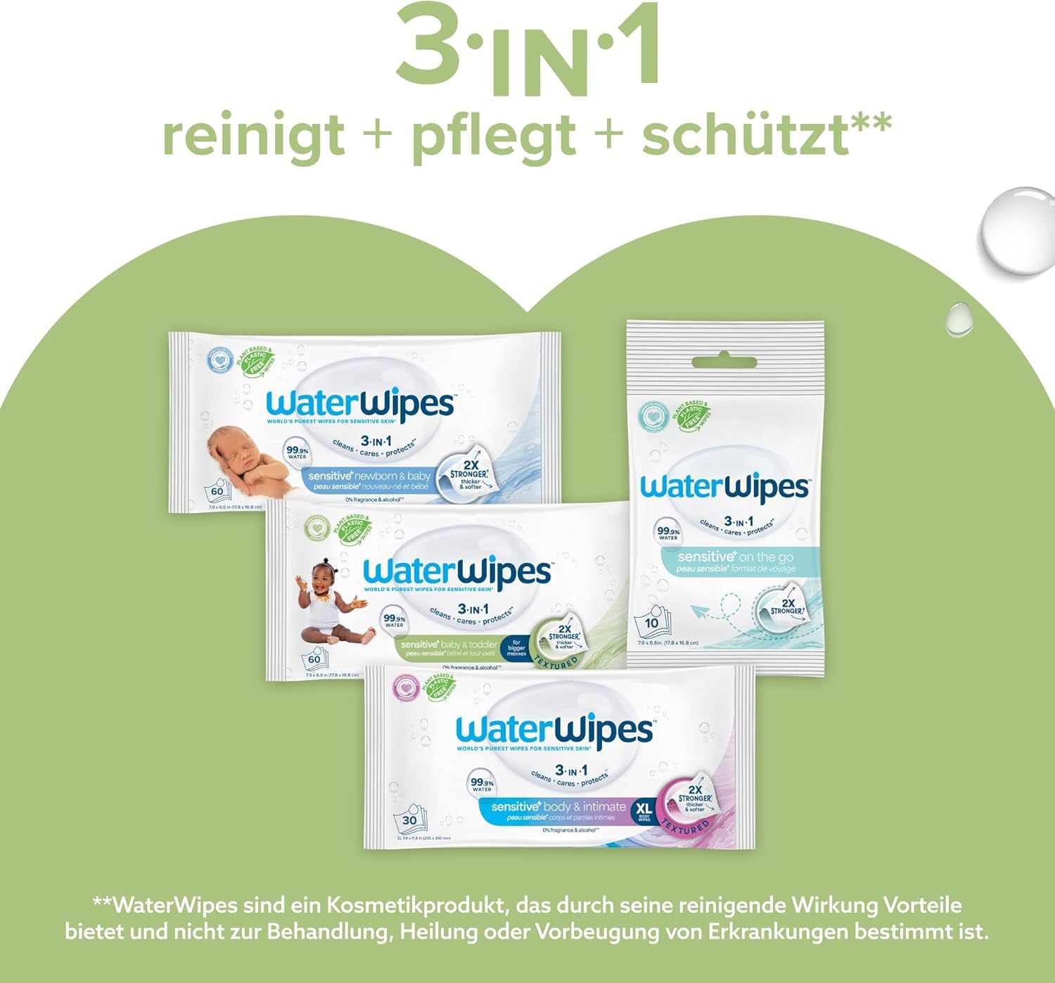 WaterWipes Sensitive+ baba- és kisgyermekkori nedves törlőkendők, 720 darab (12 csomag), 3 az 1-ben tisztítás, ápolás, védelem, 99,9% víz, texturált tisztító, illatmentes