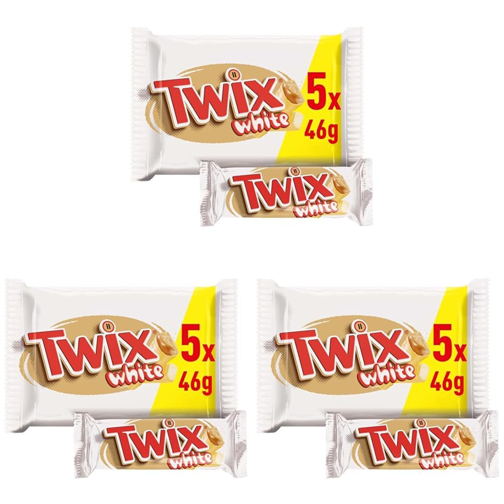 Twix fehér csokoládé; karamell, keksz, fehér csokoládé; több csomag csokoládé; 5 rúd (5 x 46 g)