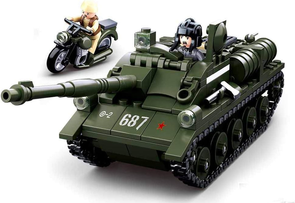 Sluban SL95558, WWII – Alliierter Jagdpanzer(335 Teile)[M38-B0687], Spielset, Klemmbausteine, Soldaten, Spielfigur-nal, Army WWII, Multi Color