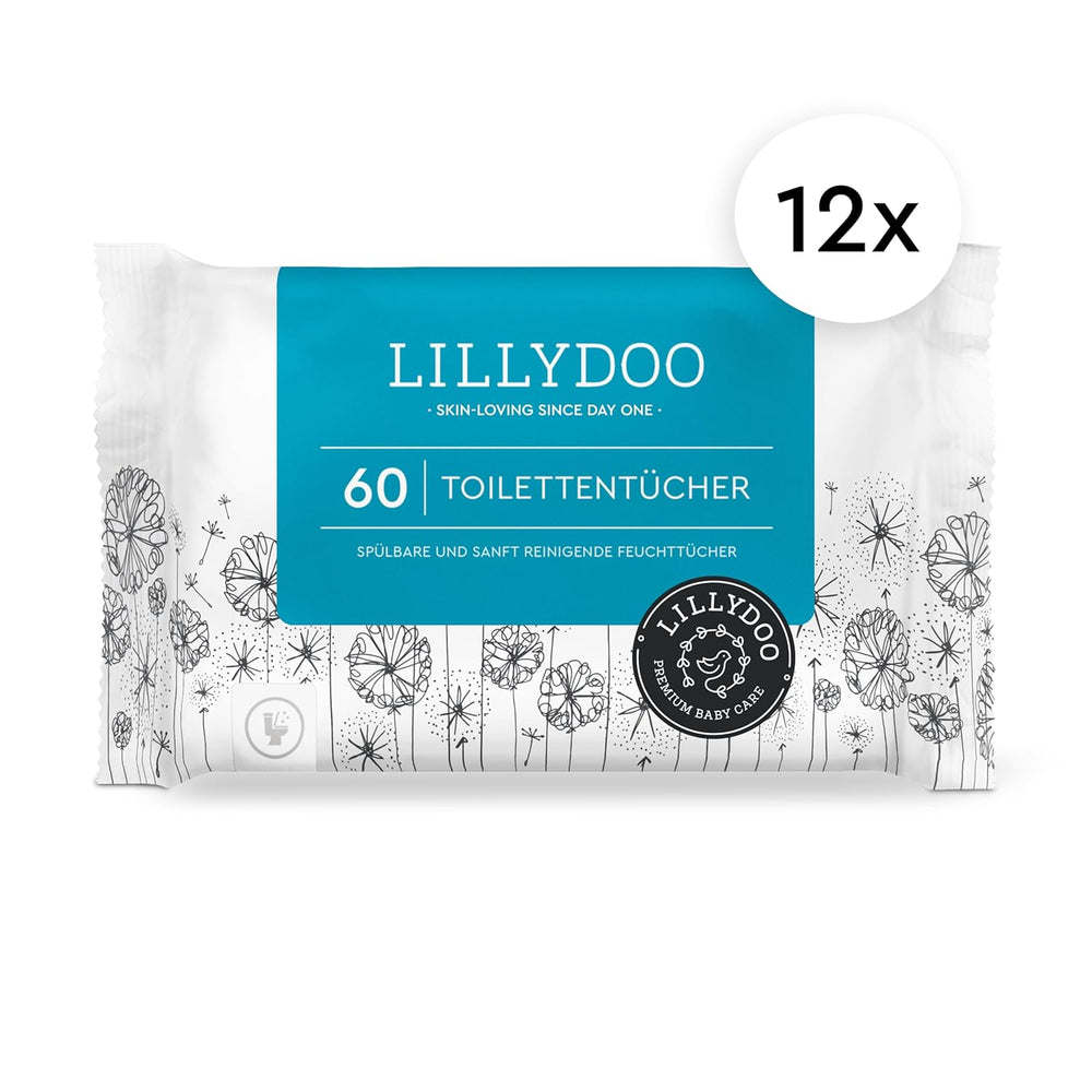 LILLYDOO WC nedves törlőkendők 720 db (12 x 60) 100% műanyag mentes, leöblíthető törlőkendő illatmentes