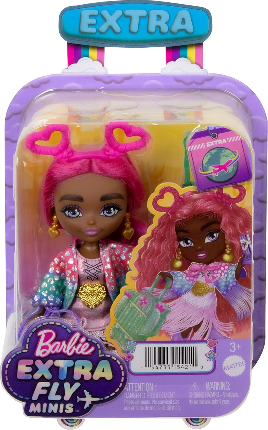 Barbie Extra Fly Reisepuppe - Mini Puppe mit Wüstenoutfit, glitzerndem Cape und Kaktus-Koffer, bewegliche Ellbogen und Knie für modebewussten Spielspaß, für Kinder ab 3 Jahren, HPB19