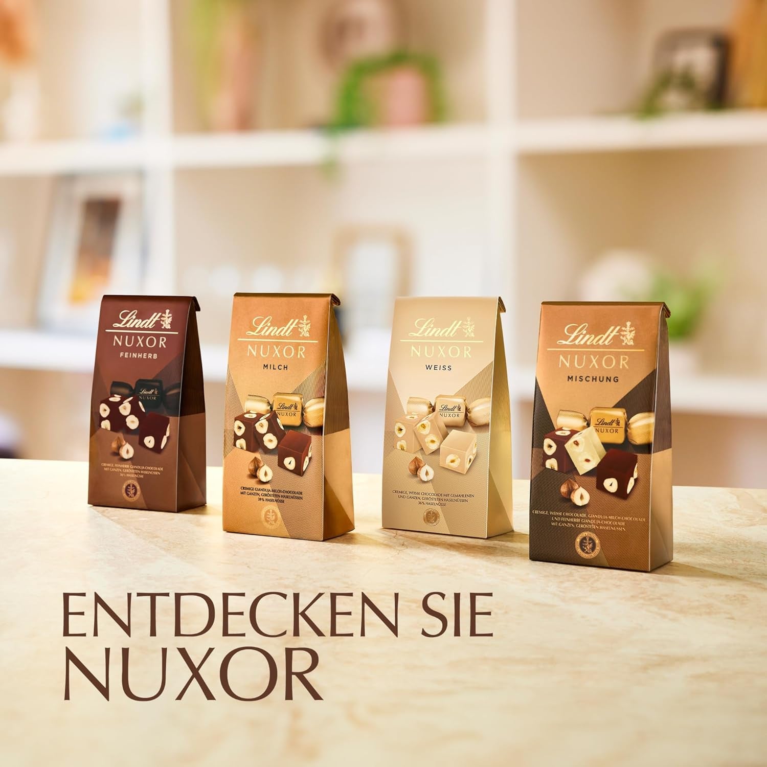 Lindt csokoládé | Mix táskához NUXOR | 103g | Gianduja krémes csokoládékockák három válogatásban pörkölt egész mogyoróval | Csokoládé ajándék