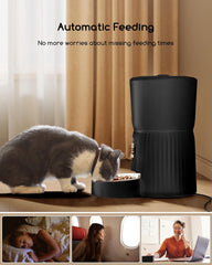 Faroro Futterautomat Katze, 4L Katzenfutter Automat, Futterspender Katze Mit 1–6 Mahlzeiten Per Tag, Portionskontrolle, 10s Sprache, Langsames Füttern (Schwarz)