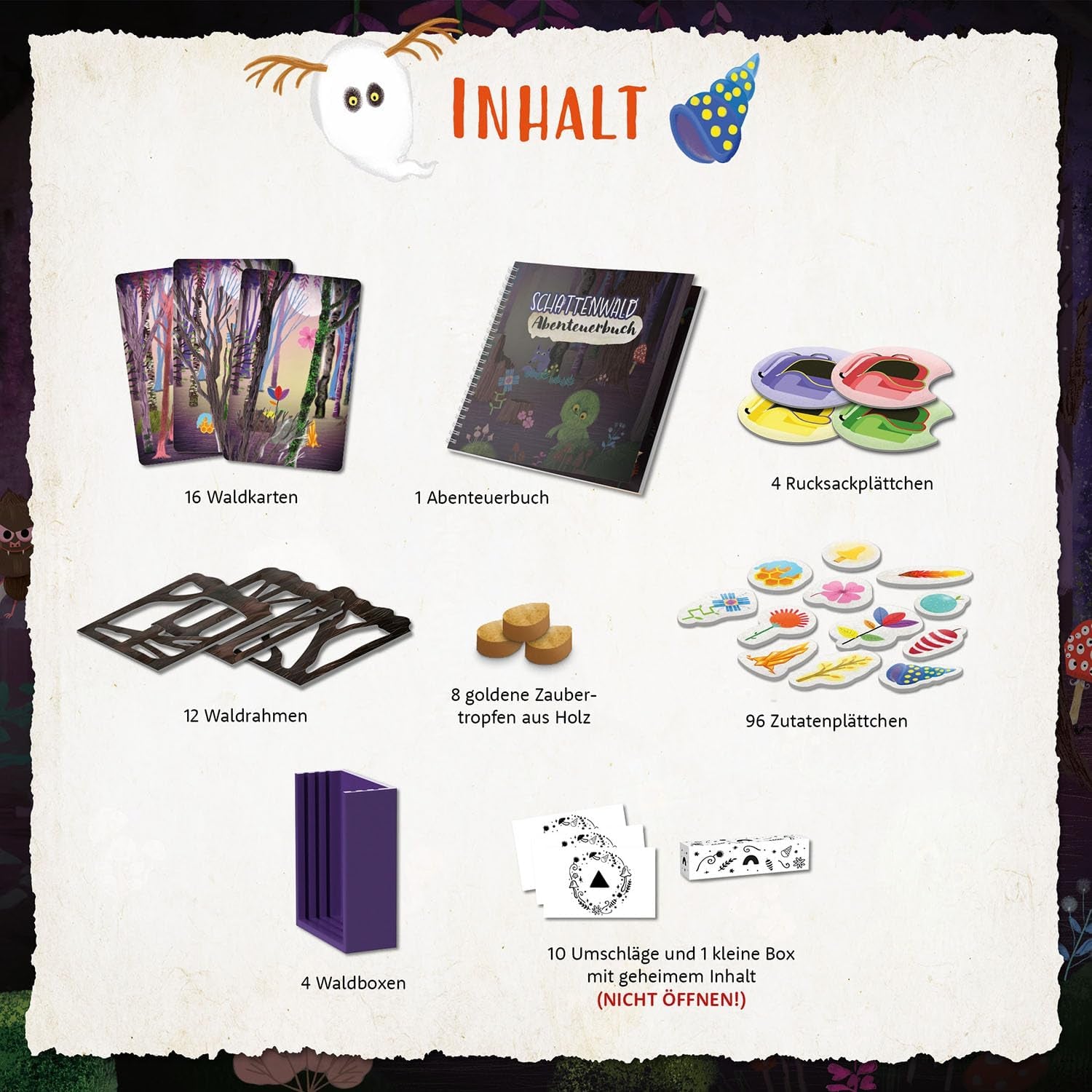 Kosmos 685027 Árnyak erdeje, Kooperatív játék 2-4 éveseknek, 7 éves kortól, Társasjáték gyerekeknek, Kiváló 3D anyaggal, 18 fejezetben, kb 15 perc játékidővel