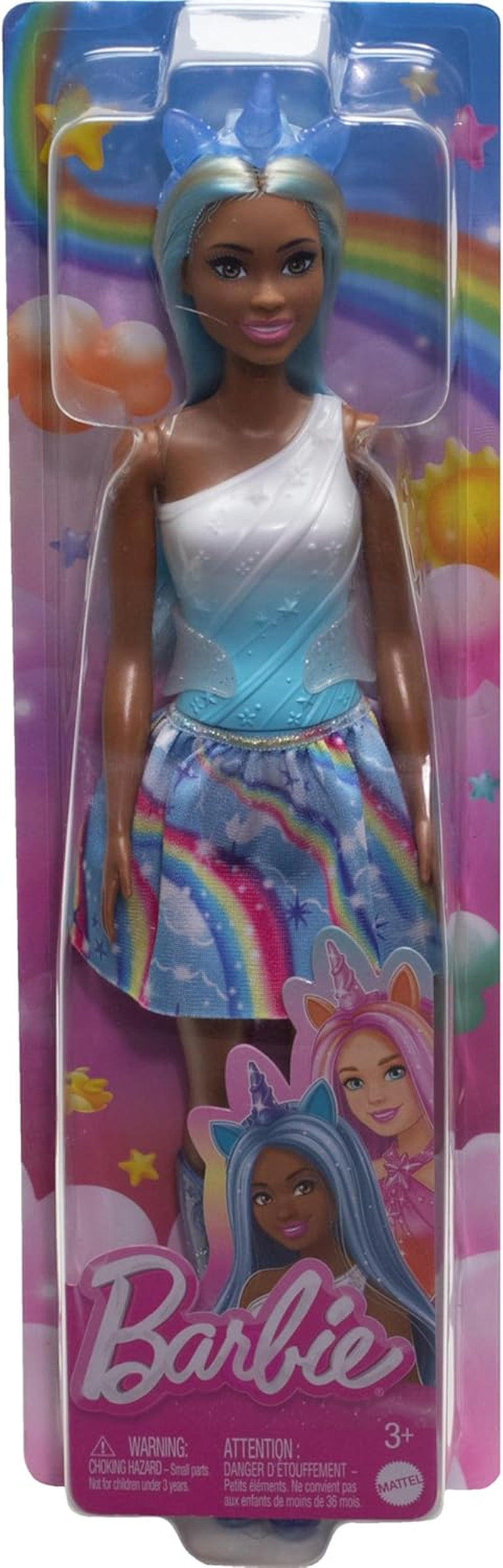 Barbie Einhorn Puppen mit bunten Fantasiehaaren, Outfits mit Farbverlauf und Fantasy-Accessoires round um das Einhorn Theme, HRR14
