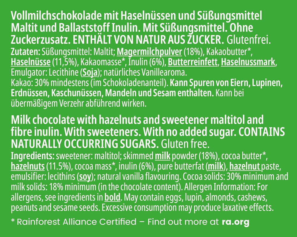 frankonia CSOKISKOLA HOZZÁADOTT CUKOR NÉLKÜL Mogyorós csokoládé, gluténmentes, 85 g