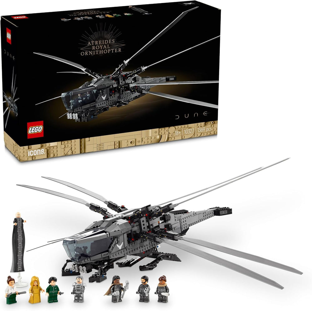 LEGO 10327 Icons Dune Atreides Royal Ornithopter, set de colecționat pentru adulți, cadou de film pentru bărbați, femei și fani, aeronavă model cu 8 figuri, inclusiv Paul Atreides și baronul Harkonnen Seturi de constructie Besuche den LEGO-Store Singur