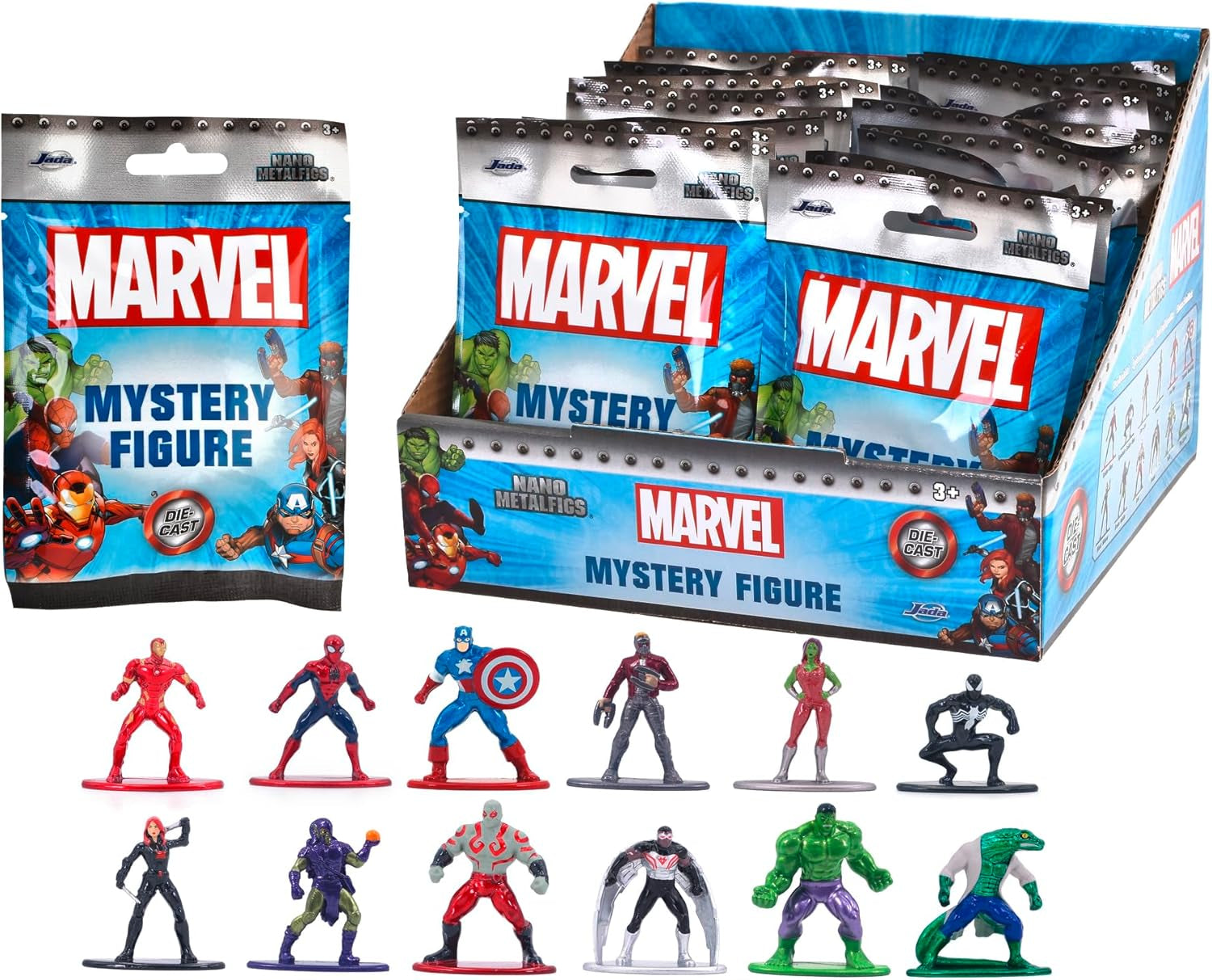 Jada Toys 253221016 - Marvel Nanofigures Blind Pack - Figurine de colecție Marvel din metal în pachet orb, 4 cm, de la 3 ani, selecție aleatorie, negru Action figures Naty Shop L