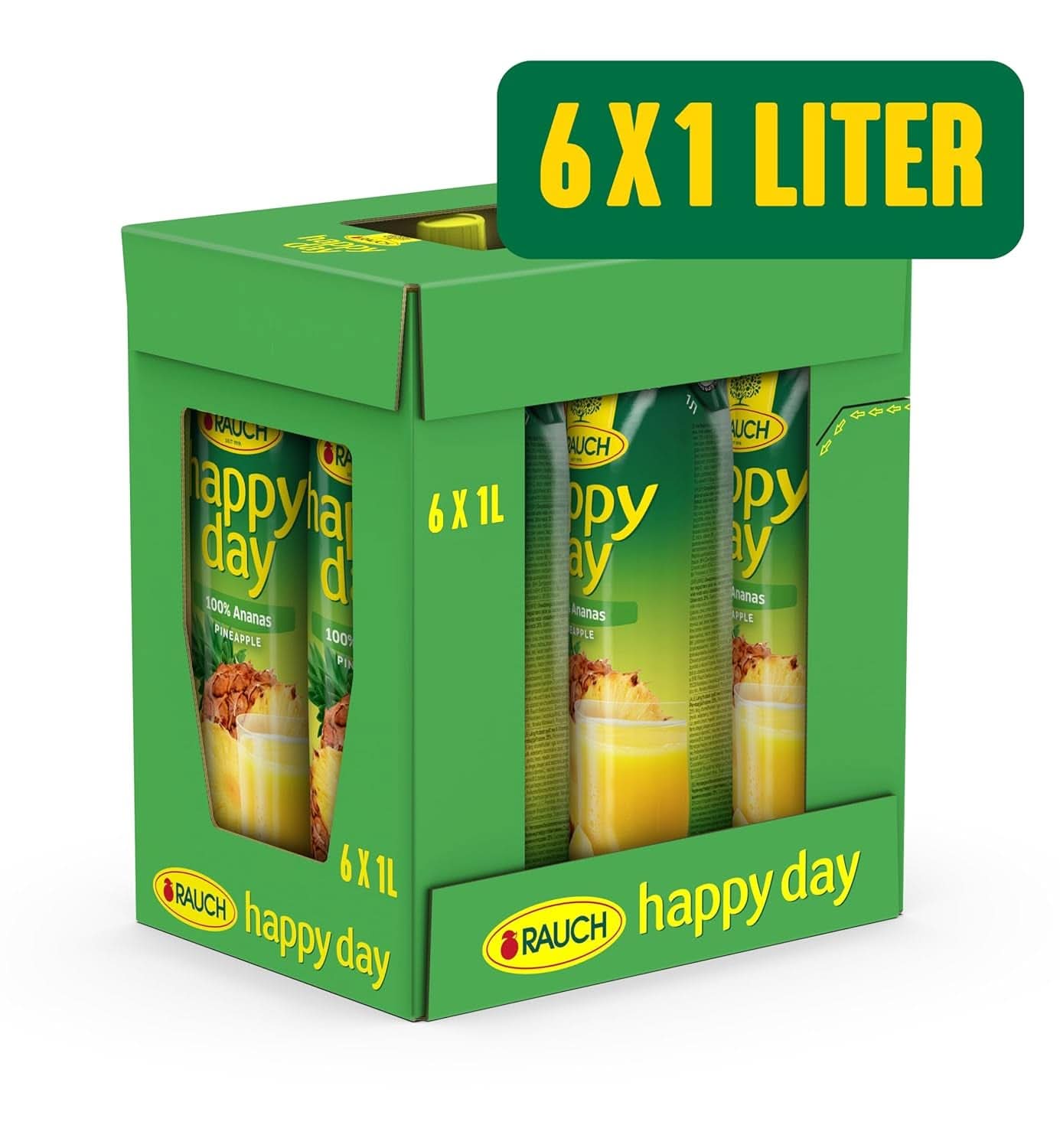 Rauch Happy Day Ananas | Explozie de arome tropicale | Fabricat din 100% suc concentrat de ananas | 6 x 1 litru,Tetra Prisma Bauturi fara alcool Naty Shop