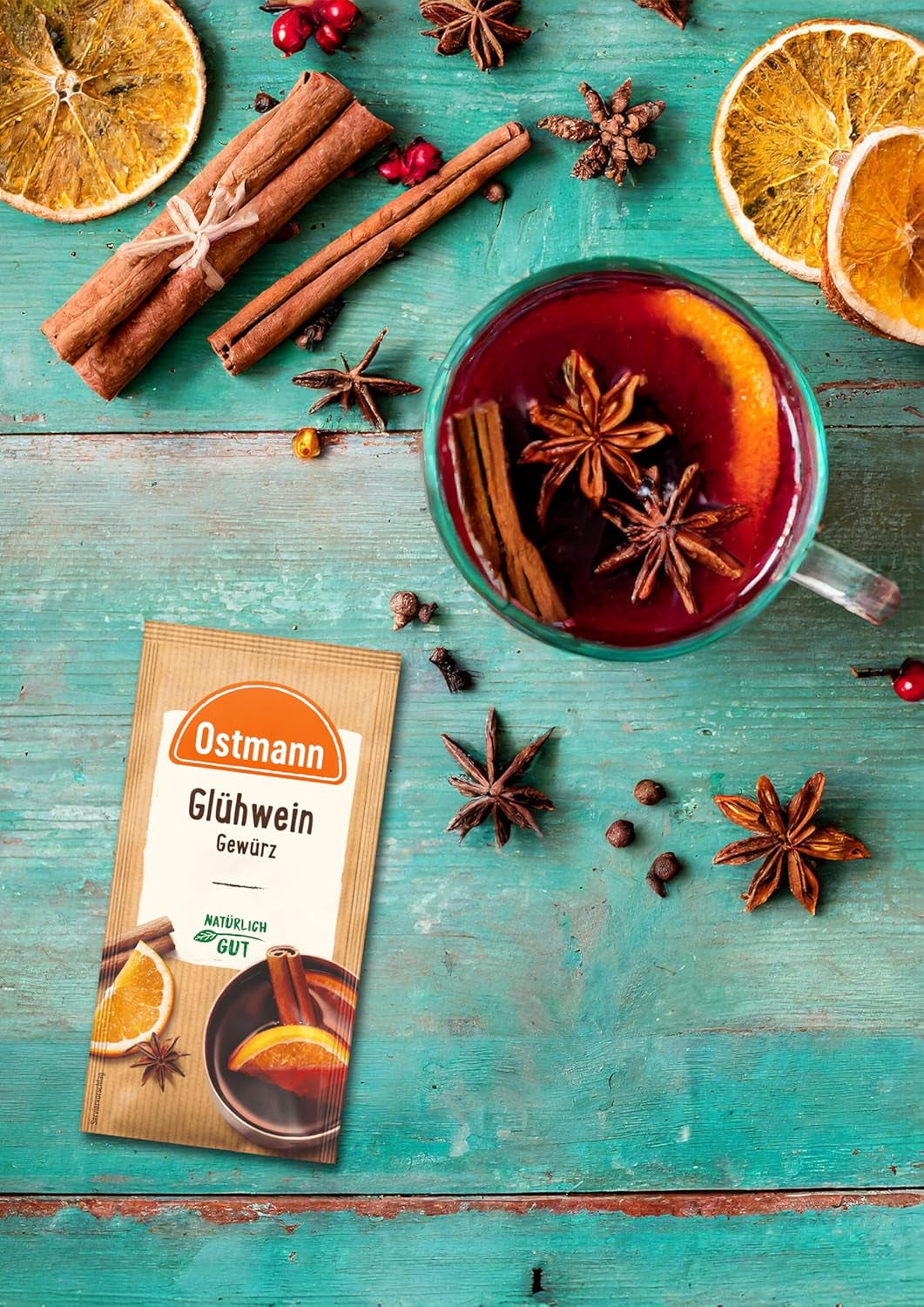 Ostmann Gewürze – Glühwein-Gewürz, Gewürzmischung für Glühwein, Punsch, Feuerzangenbowle & Kinderpunsch, ideális a Winter- und Weihnachtszeithez, vegán, 12 g (1 csomag)