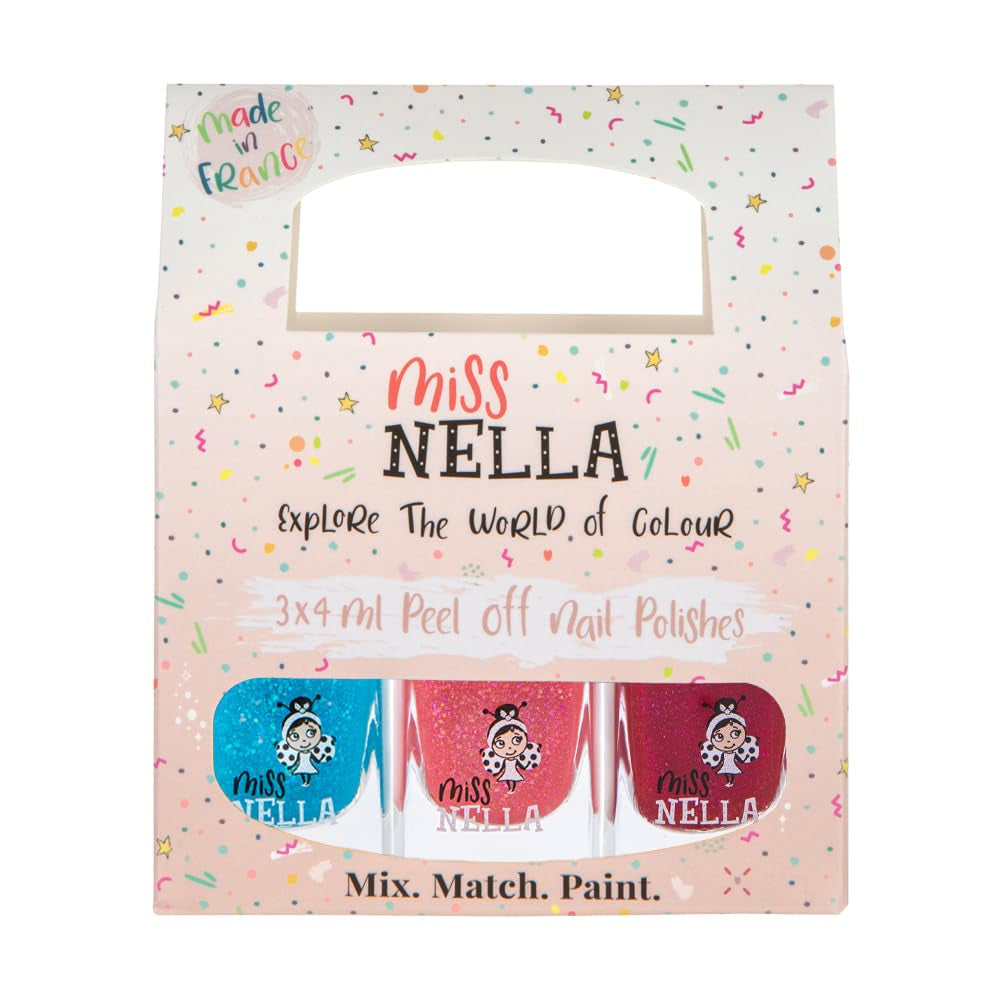 Miss Nella Magic Collection 4 részes csillogó körömlakk szett: rózsaszín, piros, arany és kék, speciális gyerekeknek kivehető körömlakk, nem mérgező, vízbázisú, szagtalan