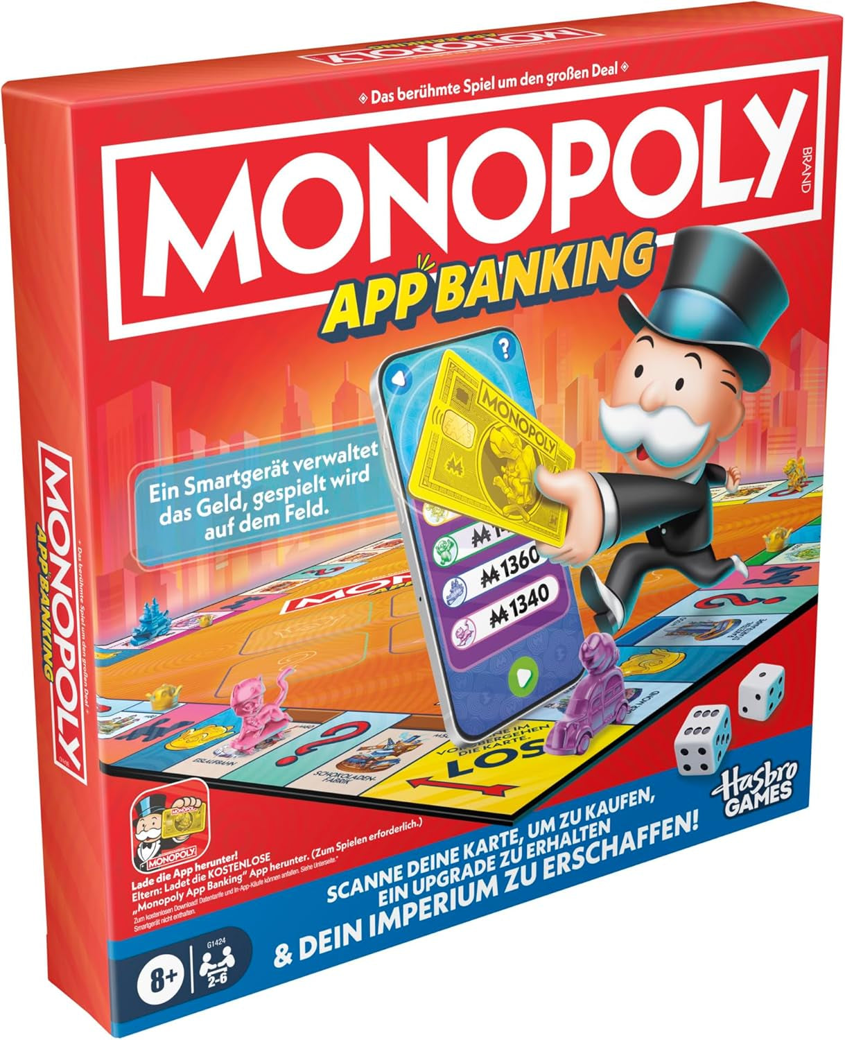 Monopoly Board Game App Banking – német változat, a klasszikus elektronikus játék modern változata 8 éves kortól, 2-6 játékos számára